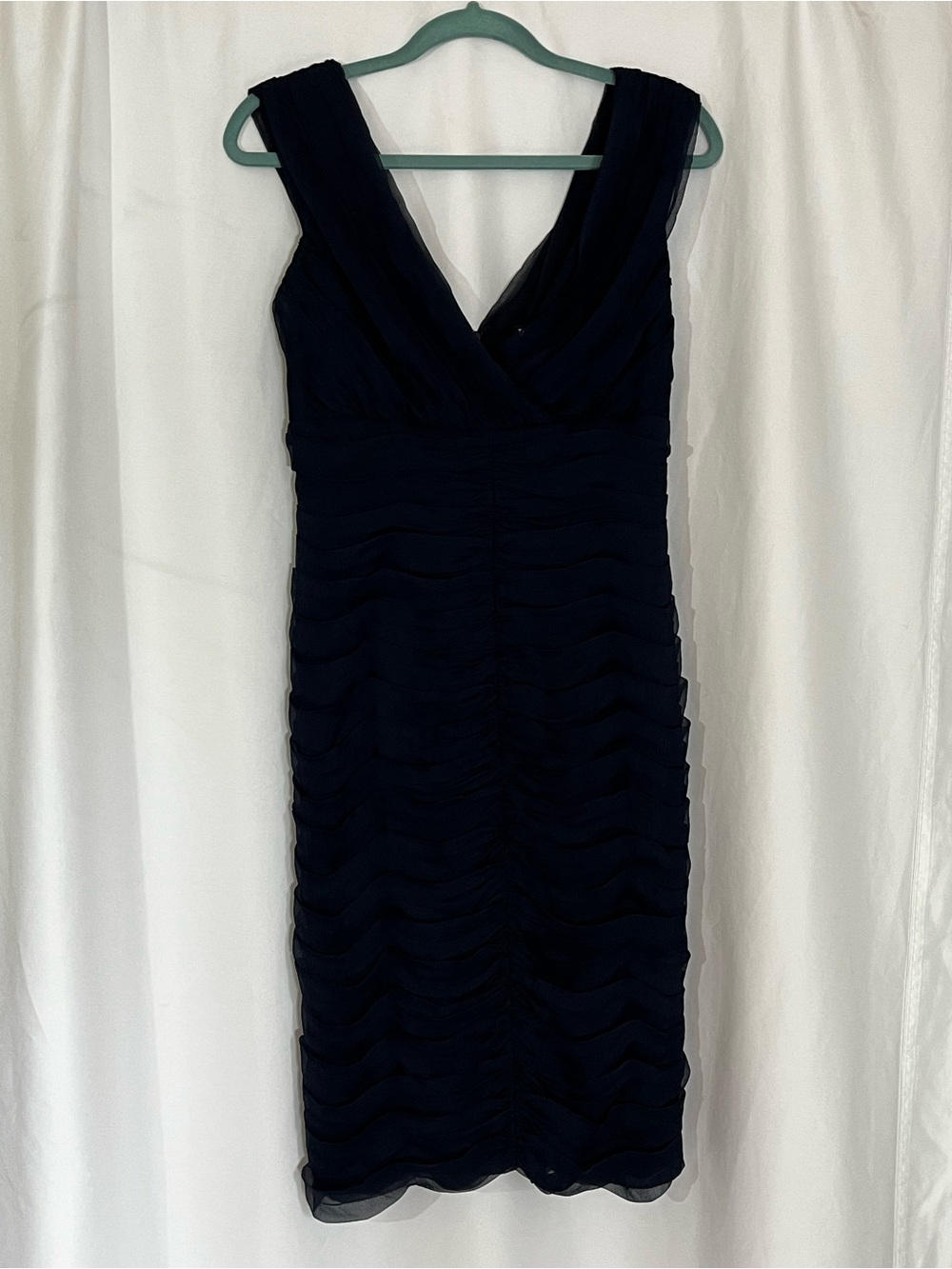 Tadashi Collection Sleeveless Navy Ruched V-Neck Midi Dress